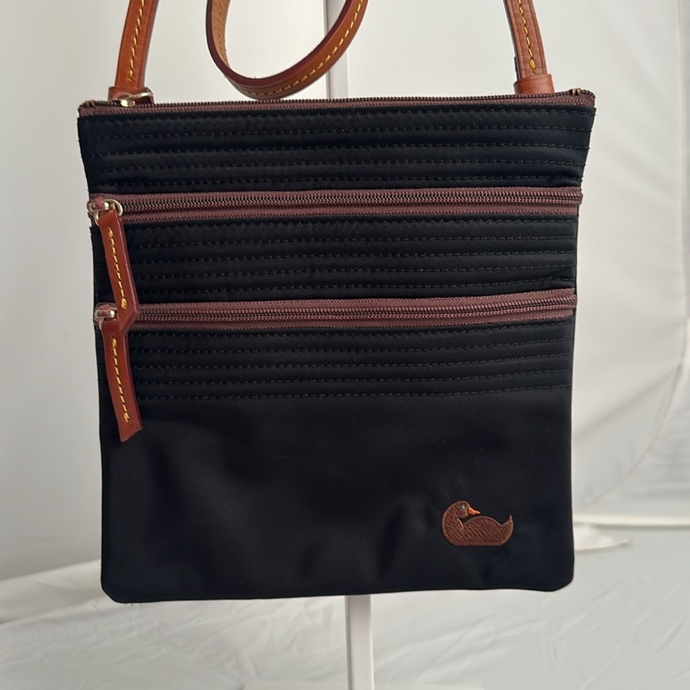 Dooney and Bourke North South Triple Zip black nylon adjustable crossbody bag - Picture 1 of 13